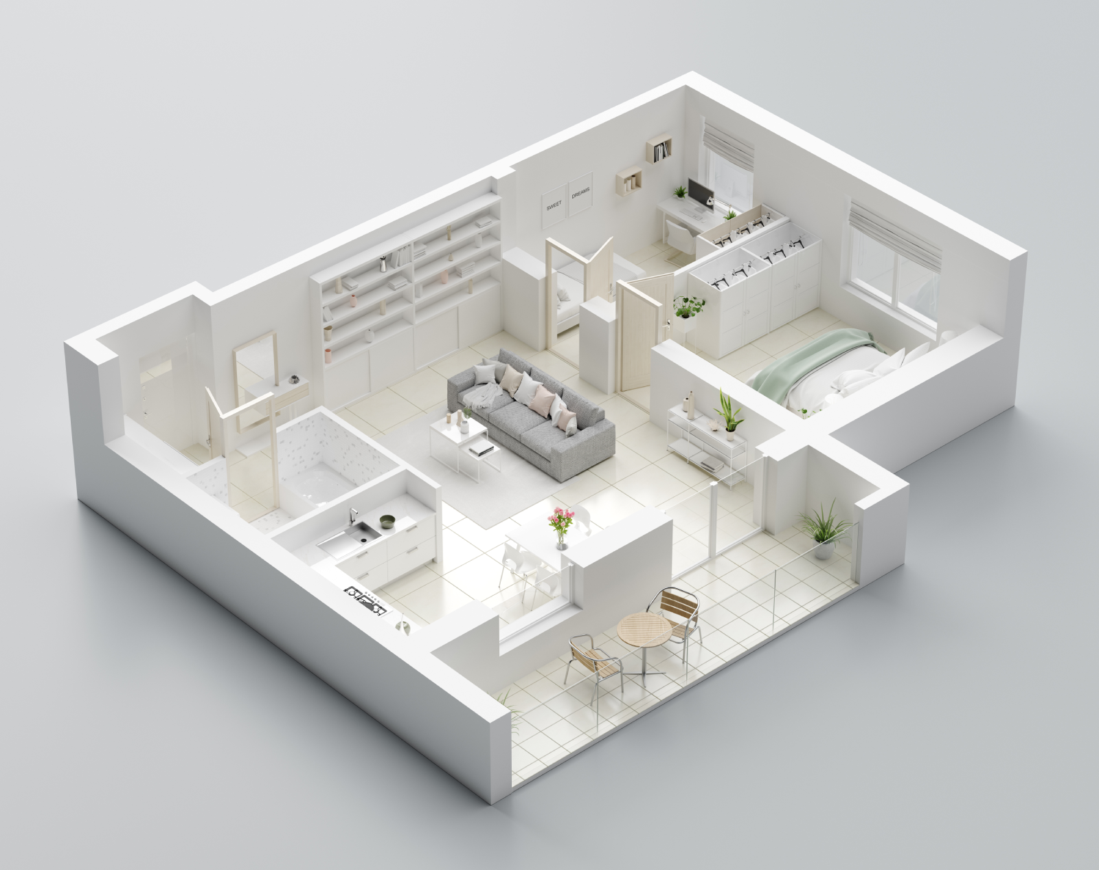 Plan 3D d'une maison r&eacute;alis&eacute; par le Groupe Delaud avant travaux dans le Var