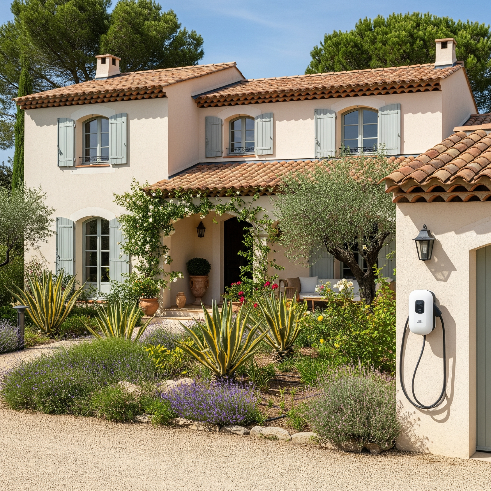Devant d'une maison équipée d'une borne de recharge électrique à La Seyne dans le Var